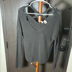 Divided Black Ribbed Long Sleeve Cut Out Blouse